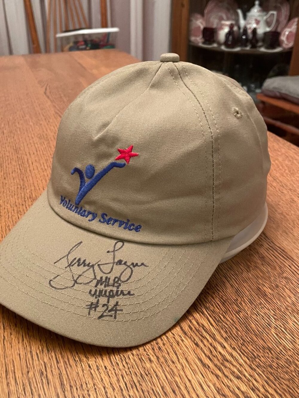 Voluntary Service Beige Metal Buckle Strap Baseball Cap signed by Jerry Layne